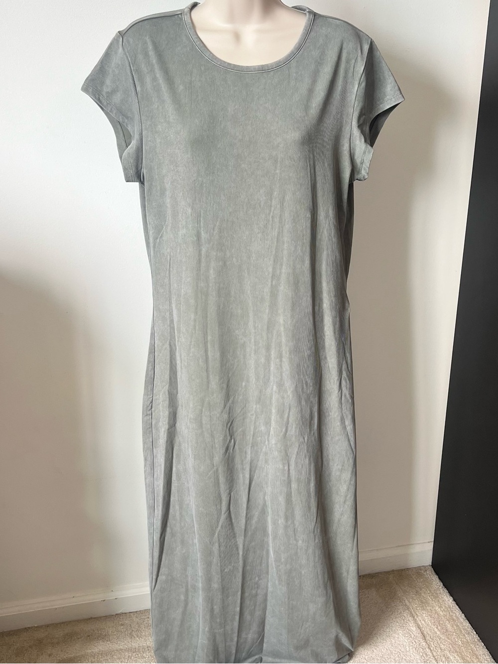 Wild Fable Women's Washed Green Short-Sleeve Ribbed Knit Maxi Dress XXL